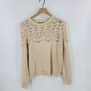 J. Crew Factory Oatmeal Knit Crocheted Pullover Feminine Sweater Size Large